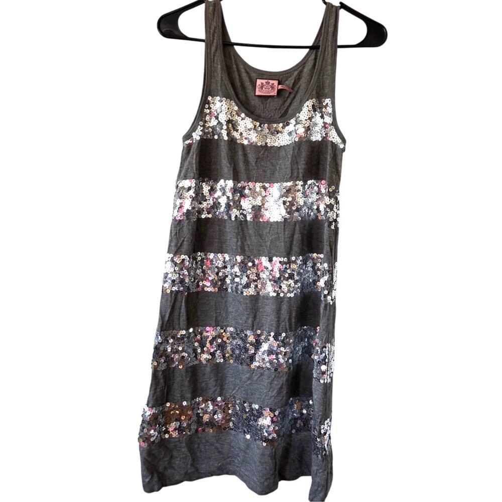 Juicy Couture Small Sparkle Sequence Stripped Gray DRESS NYE Party Tee